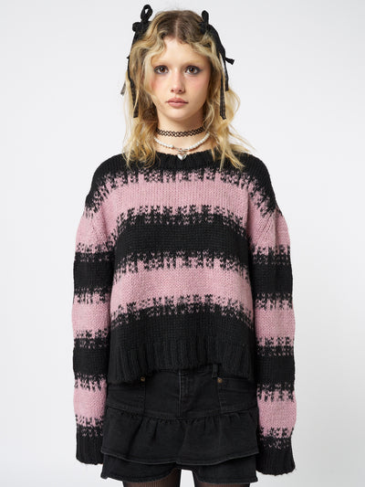 Clara Pink Cropped Striped Knit Sweater – Minga London