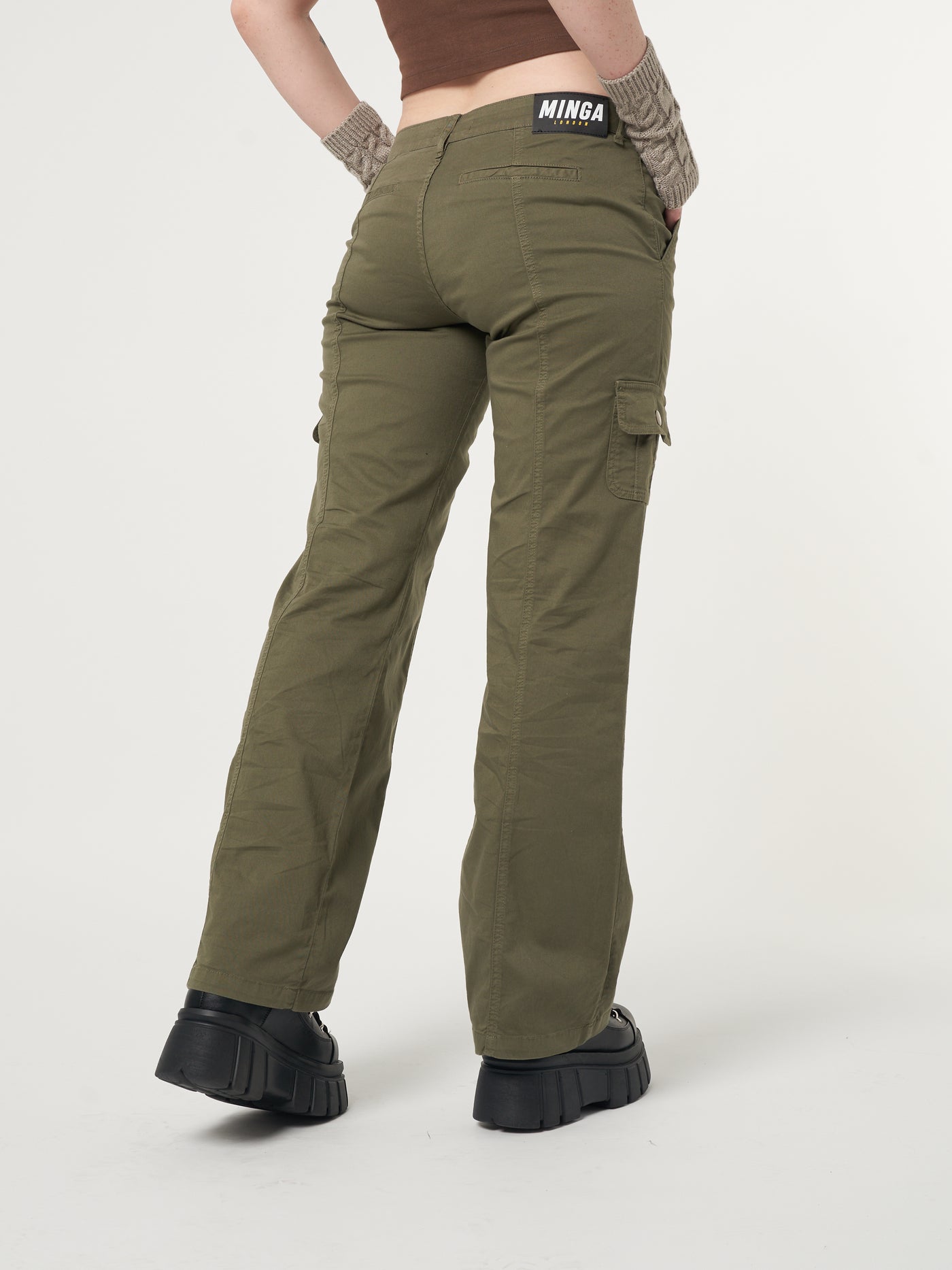 Eve Y2k Olive Green Cargo Flare Pants
