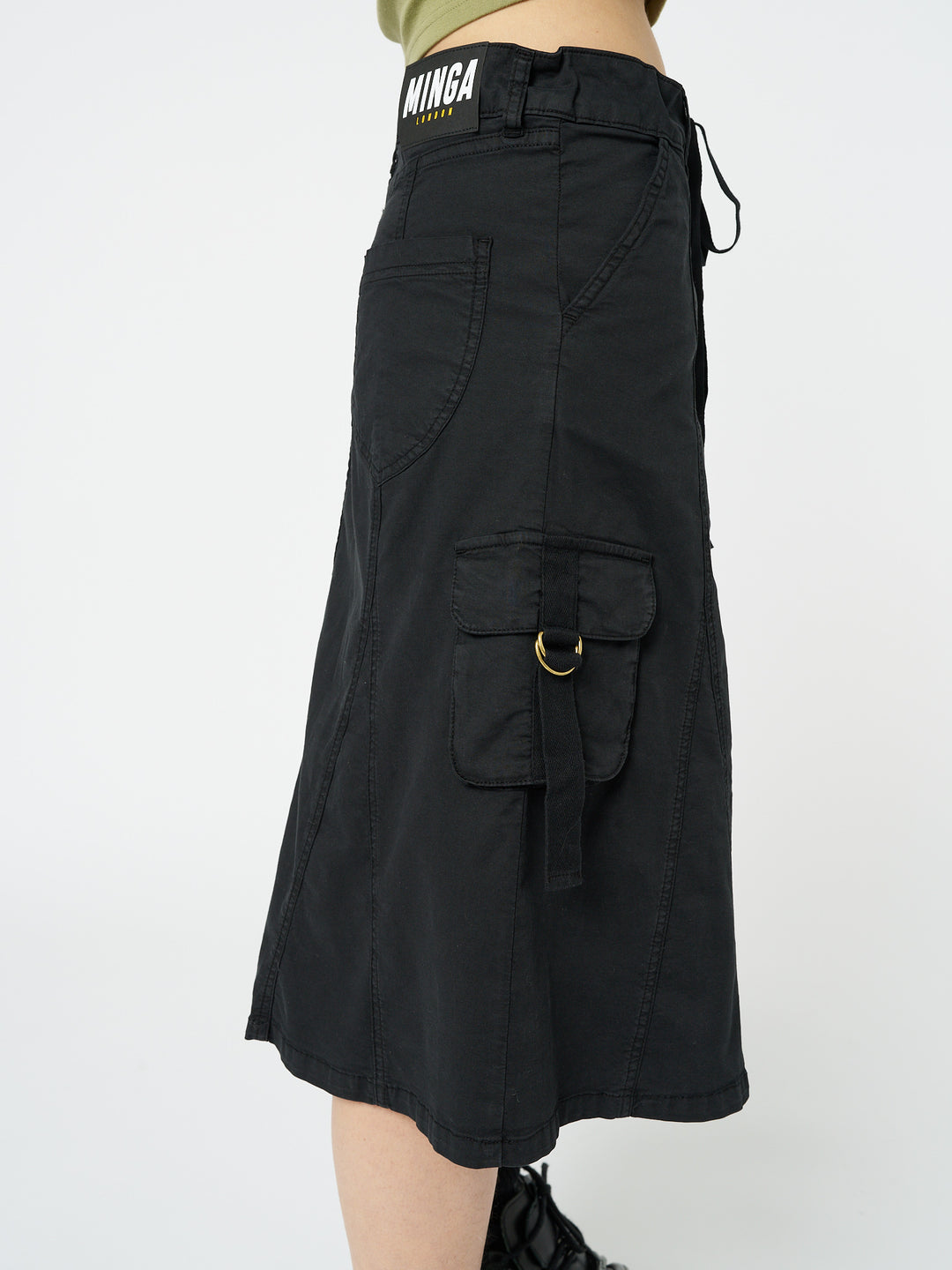 Fae Black Cargo Midi Skirt