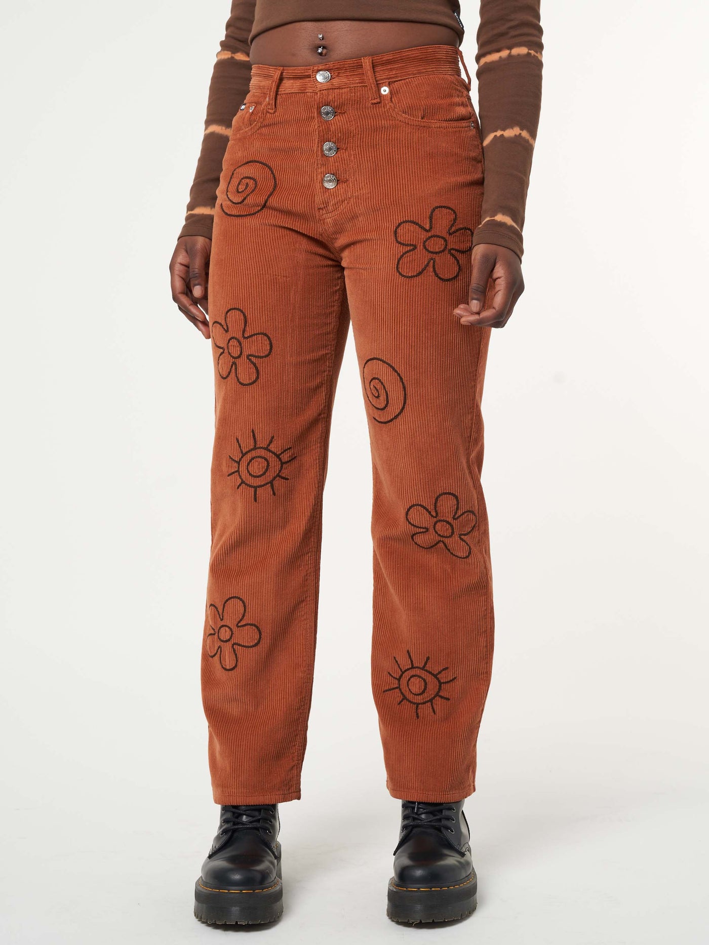 60s Vintage Embroidery Corduroy Pants - ワークパンツ/カーゴパンツ